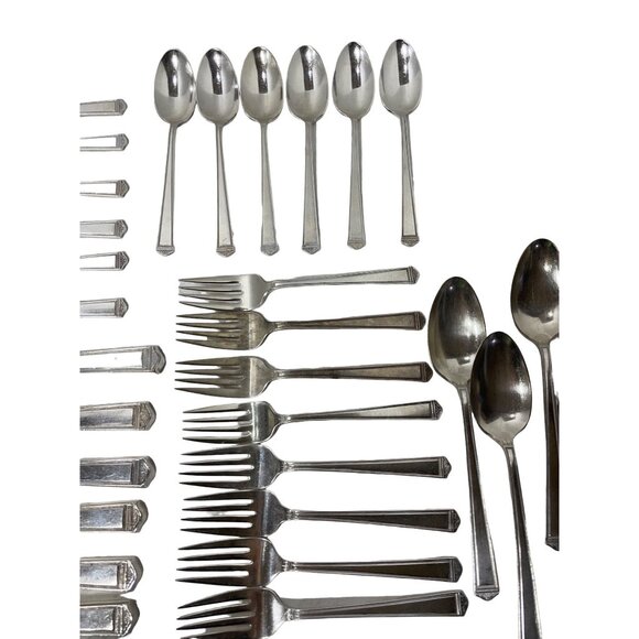 Vintage Sheffield Silver Plated Cutlery Set Art Deco Style Anniversary Pattern - Picture 2 of 4